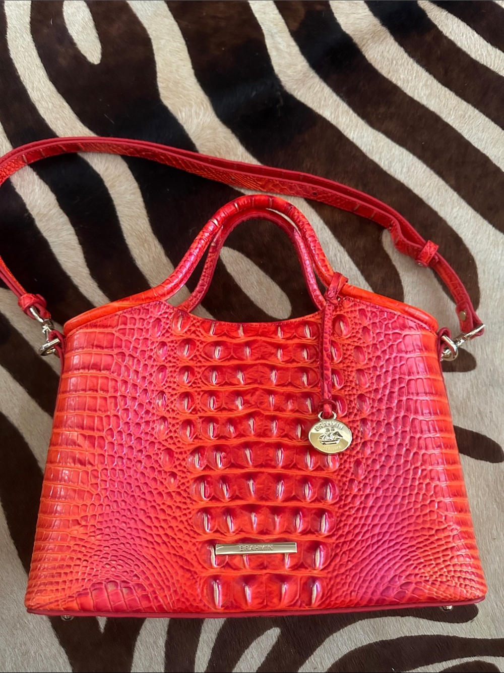 Brahmin Small Elaine Croc-Embossed Top-Handle Bag in Flame- Women Bags - Picture 9 of 9